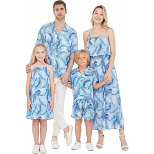 image:imageHawaii Hangover Family Matching Hawaiian Clothes Simply Blue Leaves  Family matching Hawaiian outfits Simply Blue Leaves lightweight rayon machine washable tropical leaf print luausGirl Shift