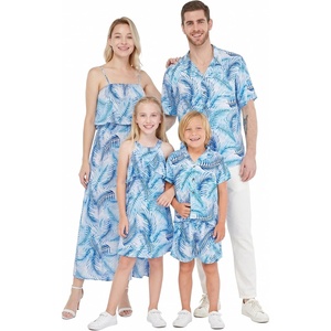 image:imageHawaii Hangover Family Matching Hawaiian Clothes Simply Blue Leaves  Family matching Hawaiian outfits Simply Blue Leaves lightweight rayon machine washable tropical leaf print luausGirl Ruffle Tank