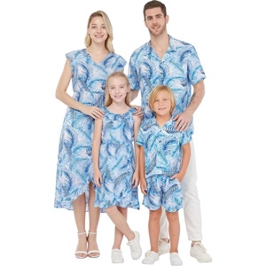image:imageHawaii Hangover Family Matching Hawaiian Clothes Simply Blue Leaves  Family matching Hawaiian outfits Simply Blue Leaves lightweight rayon machine washable tropical leaf print luausWomen Wrap Ruffle