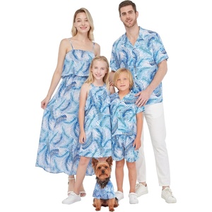 image:imageHawaii Hangover Family Matching Hawaiian Clothes Simply Blue Leaves  Family matching Hawaiian outfits Simply Blue Leaves lightweight rayon machine washable tropical leaf print luausWomen Maxi Ruffle