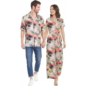 image:imageMatchable Couple Hawaiian Shirt or Jumpsuit Signature Prints Hibiscus  Sold Individually Matchable Couple Collection Soft Rayon Fabric Signature Tropical Prints Vacation ReadyWomen Neon Sunset Pink