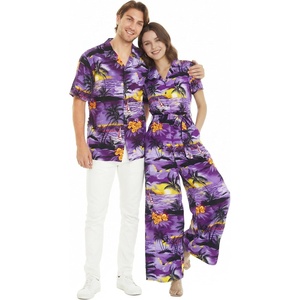 image:imageMatchable Couple Hawaiian Shirt or Jumpsuit Signature Prints Hibiscus  Sold Individually Matchable Couple Collection Soft Rayon Fabric Signature Tropical Prints Vacation ReadyWomen Sunset Purple