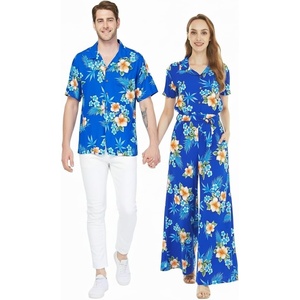 image:imageMatchable Couple Hawaiian Shirt or Jumpsuit Signature Prints Hibiscus  Sold Individually Matchable Couple Collection Soft Rayon Fabric Signature Tropical Prints Vacation ReadyWomen Hibiscus Blue