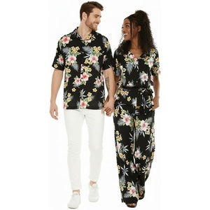 image:imageMatchable Couple Hawaiian Shirt or Jumpsuit Signature Prints Hibiscus  Sold Individually Matchable Couple Collection Soft Rayon Fabric Signature Tropical Prints Vacation ReadyWomen Hibiscus Black