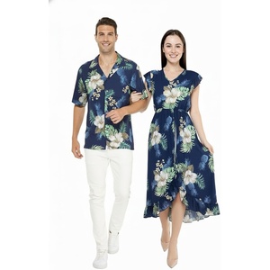 image:imageMatchable Couple Hawaiian Shirt or Wrap Dress Signature Prints Pineapple  Sold Individually Soft Rayon Fabric Lightweight Comfort Signature Tropical Prints Vacation ReadyMen Pineapple Garden Navy