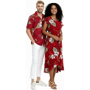 image:imageMatchable Couple Hawaiian Shirt or Wrap Dress Signature Prints Pineapple  Sold Individually Soft Rayon Fabric Lightweight Comfort Signature Tropical Prints Vacation ReadyMen Pineapple Garden Burgundy