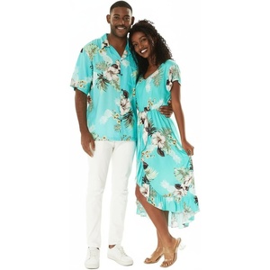 image:imageMatchable Couple Hawaiian Shirt or Wrap Dress Signature Prints Pineapple  Sold Individually Soft Rayon Fabric Lightweight Comfort Signature Tropical Prints Vacation ReadyWomen Pineapple Garden Turquoise