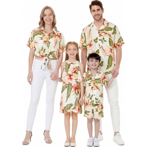 image:imageHawaii Hangover Family Matching Hawaiian Clothes Cream Rafelsia  Family matching Hawaiian outfits Cream Rafelsia lightweight rayon machine washable tropical floral print luaus cruisesGirl Ruffle Tank
