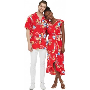 image:imageMatchable Couple Hawaiian Shirt or Wrap Dress Signature Prints HibiscusMen Hibiscus Red