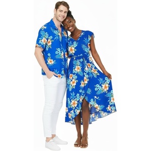 image:imageMatchable Couple Hawaiian Shirt or Wrap Dress Signature Prints HibiscusWomen Hibiscus Blue
